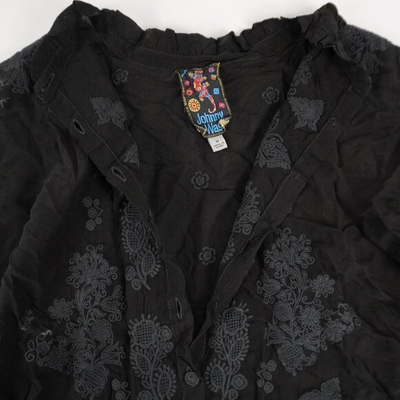 Pre-Owned Johnny Was Gracie Dress with Scalloped Edges in Black Size M - Picture 3 of 10